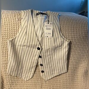 Zara White Vest with Blue Stripes and Black Buttons